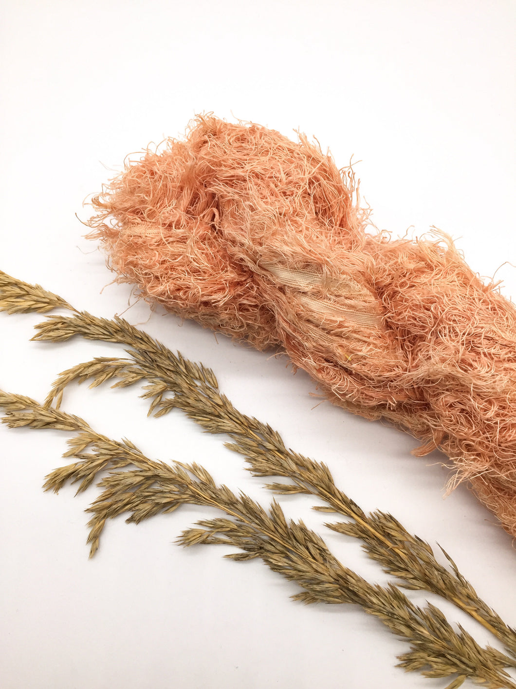 Peach pink orange Recycled Linen Frizz Ribbons  | Macrame | Weaving fibers