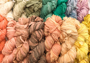 Recycled silk chiffon fabric ribbons rainbow 