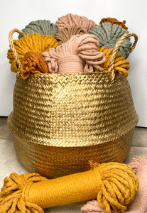 FLORIA seagrass basket ~ Gold - Clover Creations UK